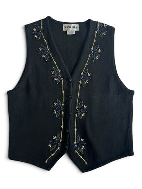 Vintage Joan Leslie black embroidered vest grandpa chic cottage core women’s